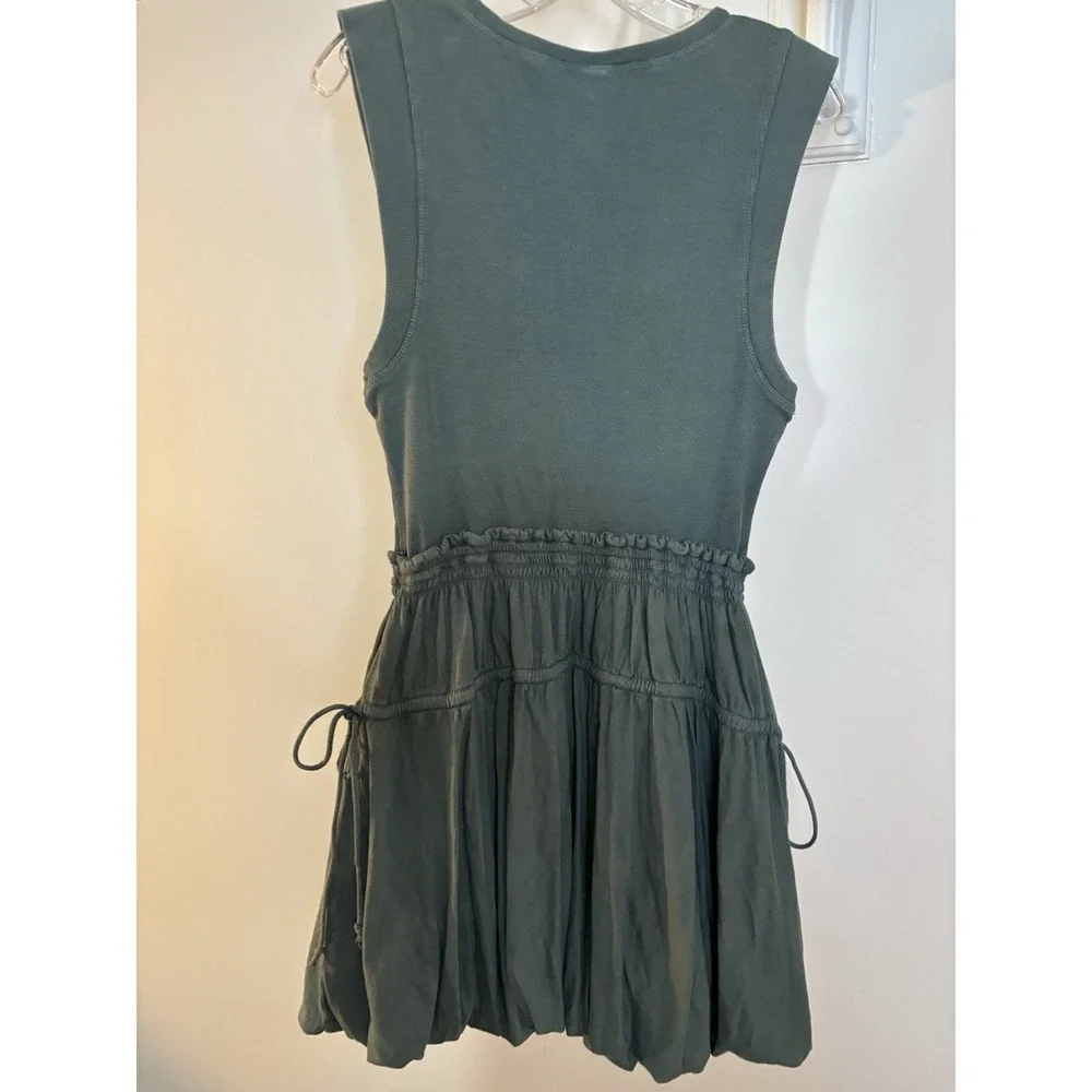 DAILY PRACTICE ANTHROPOLOGIE Dark Green Bubble Hem Tank Dress M‎